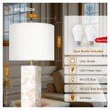 Scenekoy Alabaster Table Lamp Set of 2 with Night Light for Bedroom Living Room, 23" Rotary Switch Bedside Lamp with Linen Shade, Modern Nightstand Lamps for Room Office Dorm (Bulb Included) - Retail: