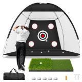 MUVPOH Golf Net: 10x7ft Golf Practice Net for Backyard Chipping Driving with Dual-Turf Golf Hitting Mat, All-in-1 Outdoor Indoor Golf Hitting Net with Multiple Targets, Golf Aid for Men/Golf Lovers - 
