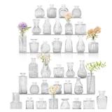 36Pcs Bud Vases Set Small Vintage Glass Bottles Clear Bud Vases in Bulk Multiple Shape Cute Glass Vases for Rustic Wedding Centerpieces Table Decorations and Home Decor(Clear) - Retail: $38