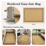 Sungea Outdoor Patio Rug 5x7 Washable Easy Jute Rug, Non-Skid Scalloped Geometric Floor Mats for Living Room, Neutral Modern Foldable Low-Pile Minimalism Carpet for Bedroom Backyard Home Decor - Retai