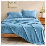 BEDELITE Flannel Sheets Full Size Forever Blue - Super Soft Fleece Sheets Set Fluffy Extra Plush, 3 Piece(Include Fitted Sheet, Flat Sheet, 1 Pillowcases) - Retail: $45