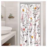 Ruelvth Stall Shower Curtain, Spring Pink and Yellow Floral Shower Curtain Set Waterproof Fabric Small Bathroom Curtain with 6 Hooks, 36x72 Inch - Retail: $14