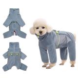 HDKUW Warm Small Dog Jumpsuit,Plush Fleece Puppy Onesie with D-Ring and Reflective Strips,Long-Sleeved Dog Cold Weather Coats for Small Medium Dogs Airy Blue M