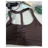 UNISSU Hugcurve Detachable Halter Sports Bra Racerback for Women Padded Square Neck Open Back Yoga Workout Top Clay Brown Small
