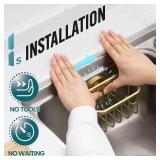 TAILI Sponge Holder for Kitchen Sink with Strong Suction Cup Removable, Rustproof Aluminum Sink Caddy for Sponge, Brush, Scrubber, Scraper -Gold - Retail: $18