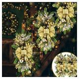 Lyrow 4 Pack Christmas Artificial Swags 24 Xmas The Cordless Prelit Stairway Swag Teardrop Trim Wreath Door Stair Garland Christmas Decoration for Outdoor Home Garden Decor(Gold,Rustic Style) - Retail