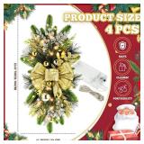 Lyrow 4 Pack Christmas Artificial Swags 24 Xmas The Cordless Prelit Stairway Swag Teardrop Trim Wreath Door Stair Garland Christmas Decoration for Outdoor Home Garden Decor(Gold,Rustic Style) - Retail