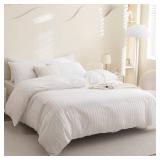 JELLYMONI Duvet Cover Twin Size White - 3PCS Boho Striped Duvet Cover Set Polyester Tufted Bohemian Textured Comforter Cover 68x90in with Corner Ties & Zipper and 2 Pillowcases - Retail: $34