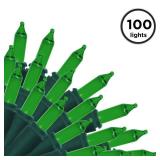 Brite Star 100 Count Mini String Christmas Lights, Green - 22 feet Indoor/Outdoor Christmas Tree Lights with Green Wire - Retail: $11