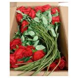 InnoGear 100 Pcs Red Roses Artificial Flowers, Fake Velvet Silk Rose Bulk Faux Flower for Decoration DIY Wedding Centerpieces Proposal Bridal Bouquets Shower Party Home Floral Decor (100, Red) - Retai
