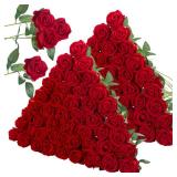 InnoGear 100 Pcs Red Roses Artificial Flowers, Fake Velvet Silk Rose Bulk Faux Flower for Decoration DIY Wedding Centerpieces Proposal Bridal Bouquets Shower Party Home Floral Decor (100, Red) - Retai
