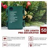 Artificial Christma 9FT Pre-Lit Garland with 50 LED Light, Battery Operated, Pine Cones, Nice Gold and Red Ball, Berris Mantle for Indoor Holiday Door Home Decorations Stairs Fireplaces Wal - Retail: 