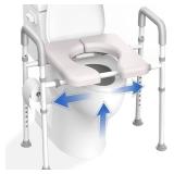 Raised Toilet Seat with Handles - Width & Height Adjustable Toilet Seat Risers for Seniors, Heavy Duty Handicap Toilet Riser, Fit Any Toilet, Up to 400lbs - Retail: $70