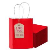 Bakepacker 100 Pcs Red Mini Paper Gift Bags with Handles 6"x4.5"x2.5" Party Favor Bags Multiple Uses (Mini size) - Retail: $25