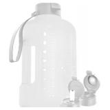 AQUAFIT 1 Gallon Water Bottle with Time Marker - Straw & Chug Lid - BPA Free Gym Water Bottle with Straw - Big Gallon Jug (Frosty, 128 oz - 2 Lids) - Retail: $40