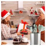 LIBODOUR Kitchen Utensil Holder Extra Large 360°Rotating For Counter Organizer Stainless Steel Storage Cooking Silverware Caddy 3 Compartment Flatware Spoon Spatula Tool Cutlery Container Silvery - R