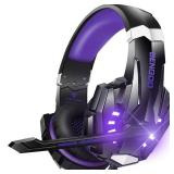 BENGOO G9000 Stereo Gaming Headset for PS5, PS4, PC, Xbox One Controller, Noise Cancelling Over Ear Headphones with Mic, LED Light, Bass Surround, Soft Memory Earmuffs - Purple - Retail: $28