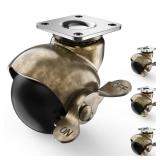 2 Inch Antique Brass Ball Casters, Vintage Caster Wheels, Swivel Plate Caster with Brake, Set of 4 Furniture Wheels for Sofa, Coffee Table, Cabinet, Kitchen Cart - Retail: $15