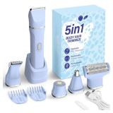 KINGTEE 5-in-1 Electric Bikini Trimmer for Women IPX7 Waterproof Shaver, Cordless Body & Facial Razors for Women, Ceramic Blades, USB-C Rechargeable, Painless Hair Removal Kit (Blue) - Retail: $25