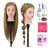 28" Mannequin Head Human Hair, 80% Real Hair Mannequin Head, Cosmetology Manikin Doll Head for Hair Styling Set #27, Training Practice Braiding Head with Table Clamp Suitable for Hair Extensions - Ret