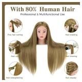 28" Mannequin Head Human Hair, 80% Real Hair Mannequin Head, Cosmetology Manikin Doll Head for Hair Styling Set #27, Training Practice Braiding Head with Table Clamp Suitable for Hair Extensions - Ret