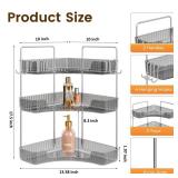 Kinkota 3-Tier Corner Organizer with Hooks, Gray PET Counter Storage | Multi-Purpose for Bathroom Skincare & Kitchen Organization (Missing Poles) - Retail: $33