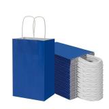 100 Pack 5.25x3.25x8.25 Inch Small Royal Blue Kraft Paper Bags with Handles Bulk, Toovip Gift Wrap Bags for Favor Grocery Retail Party Birthday Shopping Business Goody Craft Merchandise Take Out Sacks