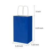 100 Pack 5.25x3.25x8.25 Inch Small Royal Blue Kraft Paper Bags with Handles Bulk, Toovip Gift Wrap Bags for Favor Grocery Retail Party Birthday Shopping Business Goody Craft Merchandise Take Out Sacks