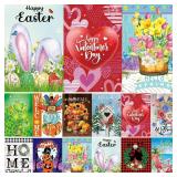 Seasonal Garden Flags Set of 12-Double Sided 12 x 18 Inch Outside Yard Flags, Small Flags for Outside, Holiday Garden Flags for All Seasons, Fall Winter Halloween Christmas Outdoor Flags - Retail: $20