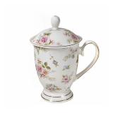 YX-SHMA Ceramic Mug,Fine Bone China Tea Cup, Tea Mugs for Women, Tea Cup with Lid, Suitable for Making Tea, Cold Drinks, Hot Drinks, Coffee, Etc, 10 oz (Knob On Lid Broke)