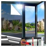 Dwersty One Way Daytime Window Privacy Film See Out Not in, Window Tint for Home, Reflective Mirror Glass Windows Coverings Sun Heat UV Blocking, Black-Silver, 17.5" X 78.7" - Retail: $6