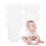 SINNSIDELIN 5-Pack Baby Bodysuit Sublimation White Short Sleeve Shirt (White, 0-3 Months)