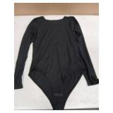 Walifrey Crew Neck Long Sleeve Bodysuit for Women Soft Stretchy Basic Shirts Bodysuits Tops Black L - Retail: $8