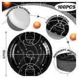 Qinyoung 100 Pcs Basketball Paper Plates 9" Disposable Birthday Party Plates Dinner Dessert Tableware Supplies for Basketball Sports Themed Birthday Game Day Party Decorations, Serves 50(Black) - Reta