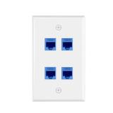VCE 4 Port Ethernet Wall Plate (UL-Listed), CAT6 Female to Female Wall Outlet, Keystone Wall Plate with RJ45 Keystone Inline Coupler, Blue - Retail: $10