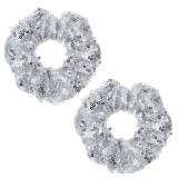 Silver Sequins Scrunchies 2 Pieces Sparkly Metallic Silver Hair Accessories Bridesmaid Proposal Gifts Hair Ties Ponytail Holders for 70s 80s Gym Dance Cheerleading Softball Volleyball Baseball Team - 