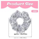 Silver Sequins Scrunchies 2 Pieces Sparkly Metallic Silver Hair Accessories Bridesmaid Proposal Gifts Hair Ties Ponytail Holders for 70s 80s Gym Dance Cheerleading Softball Volleyball Baseball Team - 