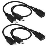 BERANMEY Micro USB 1 to 2 Splitter Cord, 2 Pack 0.3m/12inch Micro USB Female to Dual Micro USB Male Splitter Extension Charging Adapter Charge Cable - Retail: $7