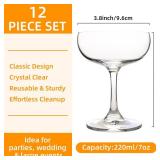 QOWOEO Set of 12 - Champagne Coupe Glasses, 7 Oz Clear Cut Rim Martini Glass with Short Stable Base, Ideal for Parties, Birthdays and Bars, Dishwasher safe - Retail: $37