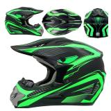 Motocross Helmet,Youth & Adult ATV Dirt Bike Motorcycle, Kids BMX 4-Wheeler Off-Road Mountain Bike Helmet,DOT Certified,W/Gloves Goggles Mask 4-Piece Set (Green, M) - Retail: $69