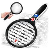 Large Magnifying Glass with Lights,10X 25X 45X 60X Handheld Lighted Magnifier, 5in Page Magnifier LED Lights, Magnifying Glass for Reading Small Prints & Low Vision Seniors with Aging Eyes - Retail: $