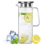 Borosilicate Glass Pitcher with Lid - Heat Resistant Carafe with Handle for Fridge, Iced Tea, Milk, Hot & Cold Beverages - 1.2L/40Oz Jug - Retail: $23