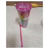 Home Tune Cute Glitter Tumbler Cups with Lid and Straw, Double Wall Insulated Acrylic Cup, 22 oz / 650ml (Unicorn) - Retail: $10