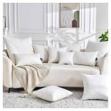 TOPGREEN Feathers Down Pillow Inserts 14x14, Set of 2, 100% Organic Cotton Shell, Soft Decorative Square Throw Pillows for Living Room Sofa, Couch, or Bed (White) - Retail: $30