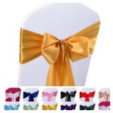 Vibera 50 PCS Gold Satin Chair Sashes for Wedding Chair Bows Sashes Chair Ties Chair Cover Sashes for Folding Chairs for Thanksgiving Party Home Decorations Gold 7 x 108 inchï¼ - Retail: $32