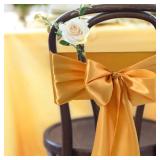 Vibera 50 PCS Gold Satin Chair Sashes for Wedding Chair Bows Sashes Chair Ties Chair Cover Sashes for Folding Chairs for Thanksgiving Party Home Decorations Gold 7 x 108 inchï¼ - Retail: $32