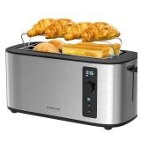 Anfilank Toaster 4 Slice with Countdown Timer, Extra Wide Slots for Bagels and Waffles, 6 Browning Settings, Removable Crumb Tray, Stainless Steel - Retail: $40