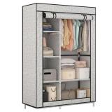 Calmootey Portable Closet Organizers, Clothing Storage, Wardrobe with 6 Shelves and Hanging Rod, Non-Woven Fabric Cover with 4 Side Pockets, Ash Grey - Retail: $31