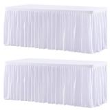 Wish Care 2 Pack White Rectangle Table Clothes for 6 Foot Tables, Polyester Fitted Tablecloths 6t Stretch Table Cover for Wedding, Birthday, Parties, Trade Show, Craft Show - Retail: $40