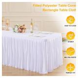 Wish Care 2 Pack White Rectangle Table Clothes for 6 Foot Tables, Polyester Fitted Tablecloths 6t Stretch Table Cover for Wedding, Birthday, Parties, Trade Show, Craft Show - Retail: $40